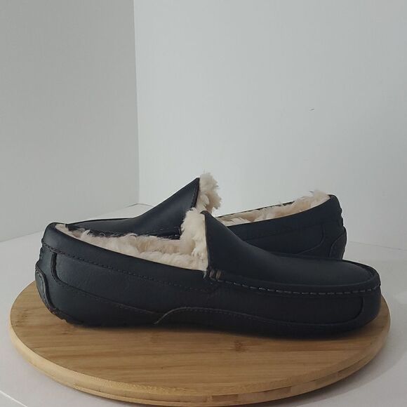 UGG Men's Ascot Slipper Dark Spice Leather Sheep Wool Size 9 NWOB - Picture 7 of 12